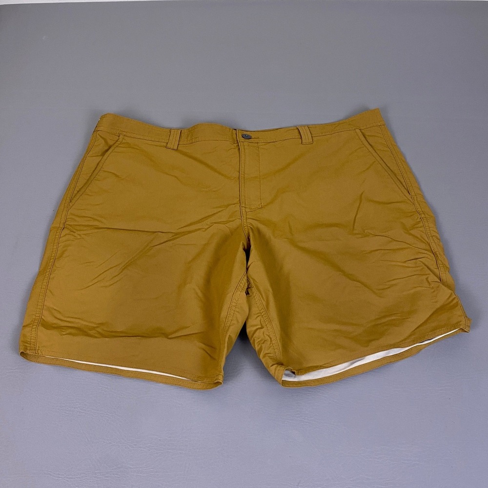 George Mens‎ Chino Shorts Size 44 Dark Tan Mustard Yellow Flat Front *Flaw Spot*